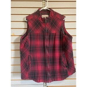 North River Outfitters Plaid‎ Vest Womens XL Red Black Quilted Flannel